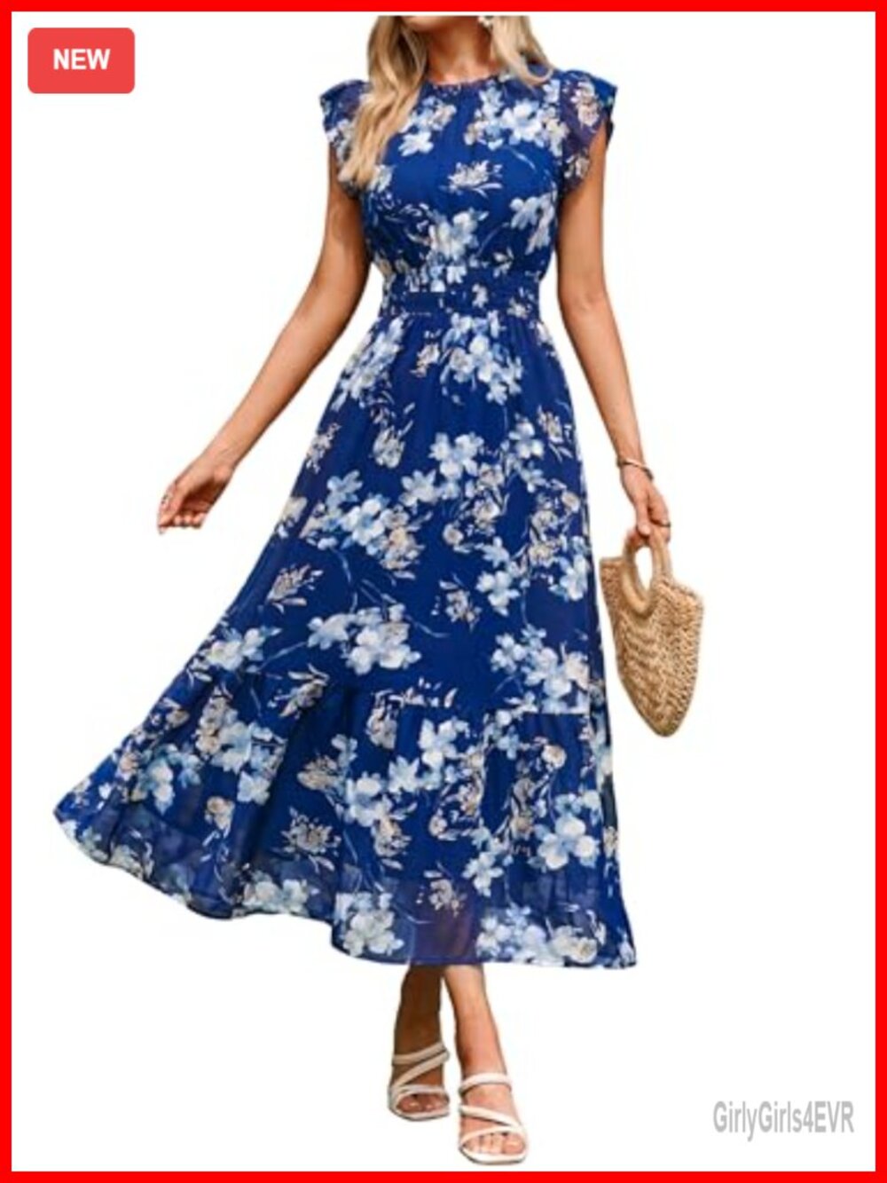 Womens Floral Chiffon A Line Maxi Dress Short Sleeve Beach Wedding Guest